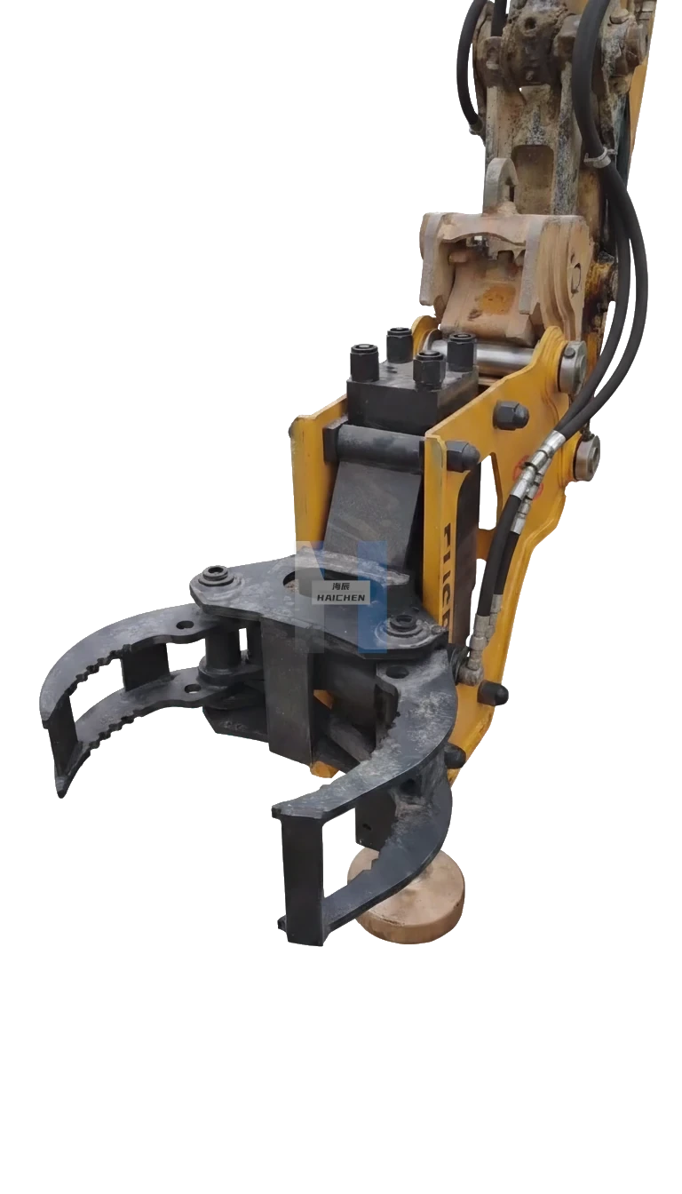 Hydraulic breaker rear-mounted clamp close-up with foot valve control, compatible with breaker hydraulic lines