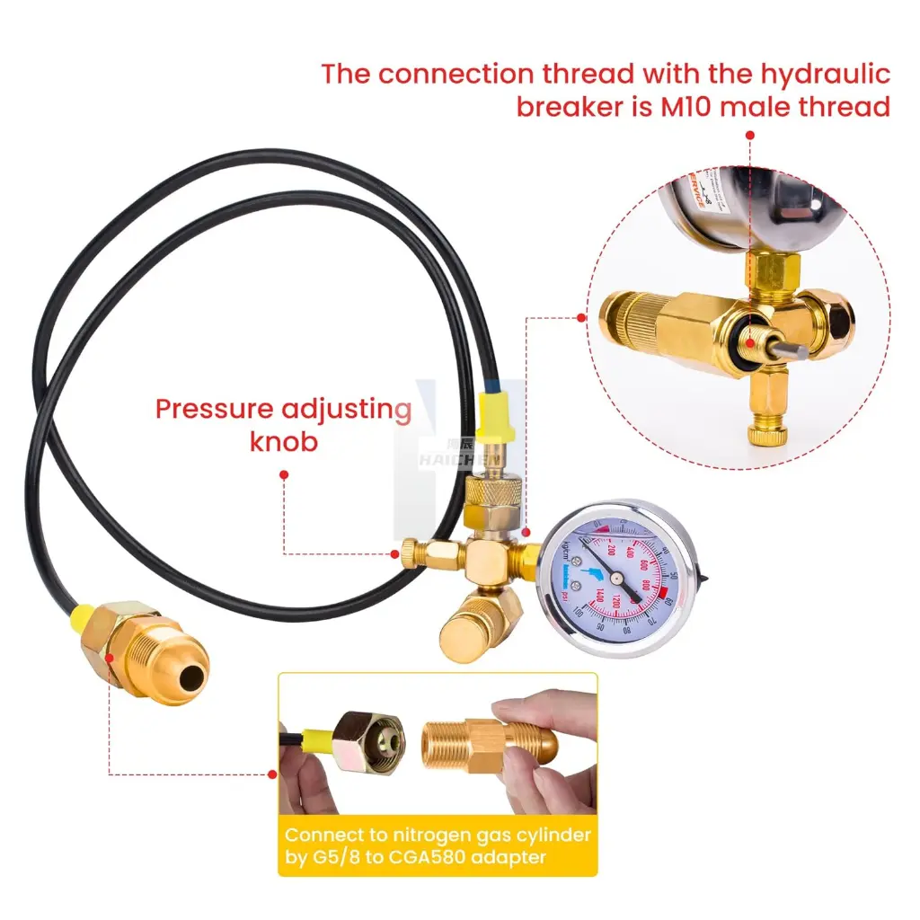 ब्रेकर नाइट्रोजन चार्जिंग किट, गैस गेज, हाइड्रोलिक ब्रेकर किट